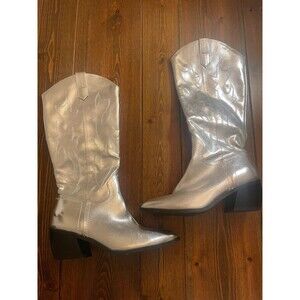 Steve Madden NYC  Cowgirl  Metallic Silver New High Western  Boots Size 9
